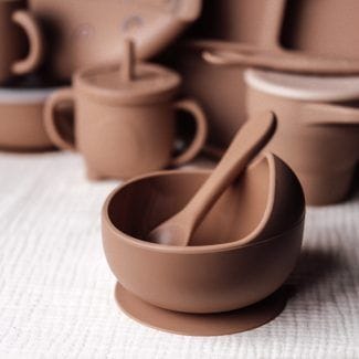 Silikoninis dubenėlis su šaukšteliu Brown